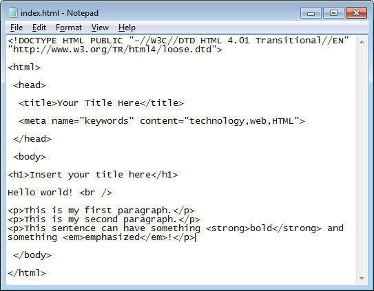 basic notepad html structure