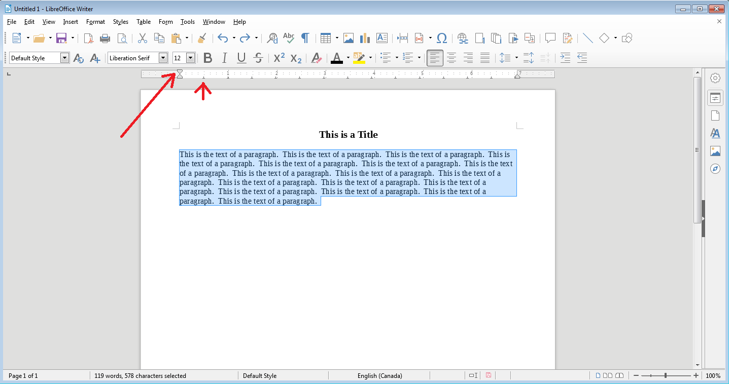 Окно LIBREOFFICE writer